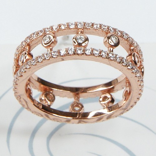 Sterling Silver Rose Gold Plated CZ Broad Open Ring